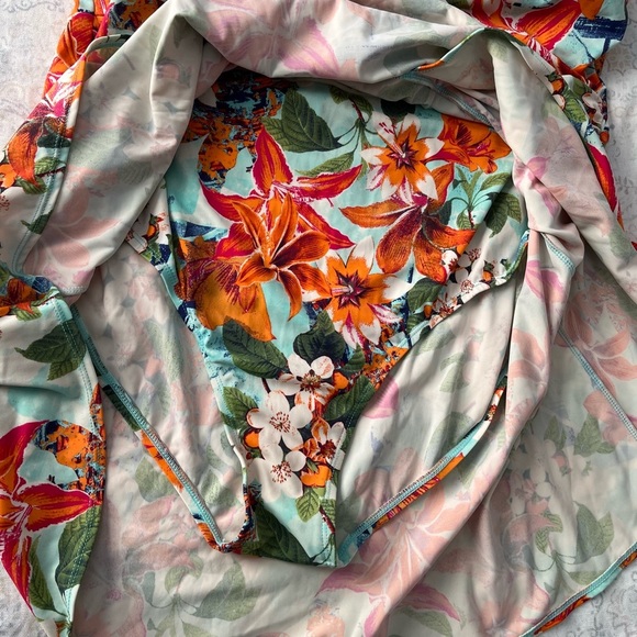 Vibrant Orange and Green Sleeveless Wrap Bodysuit - Picture 6 of 11